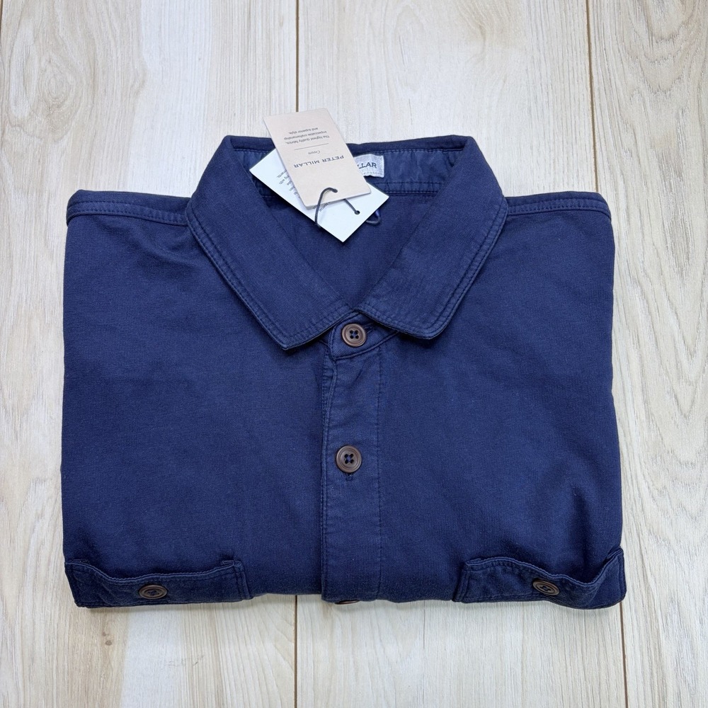 Peter Millar Crown Lava Wash Fleece Knit Shirt Jacket Navy Blue Large NWT